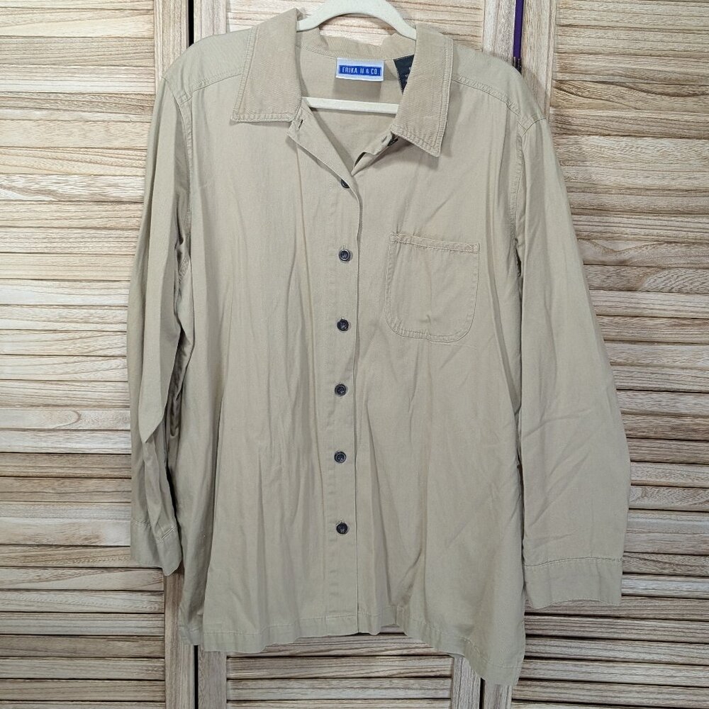 Erika 2 And Co. Long Sleeve Button Down Shirt Khaki VINTAGE Size 1X